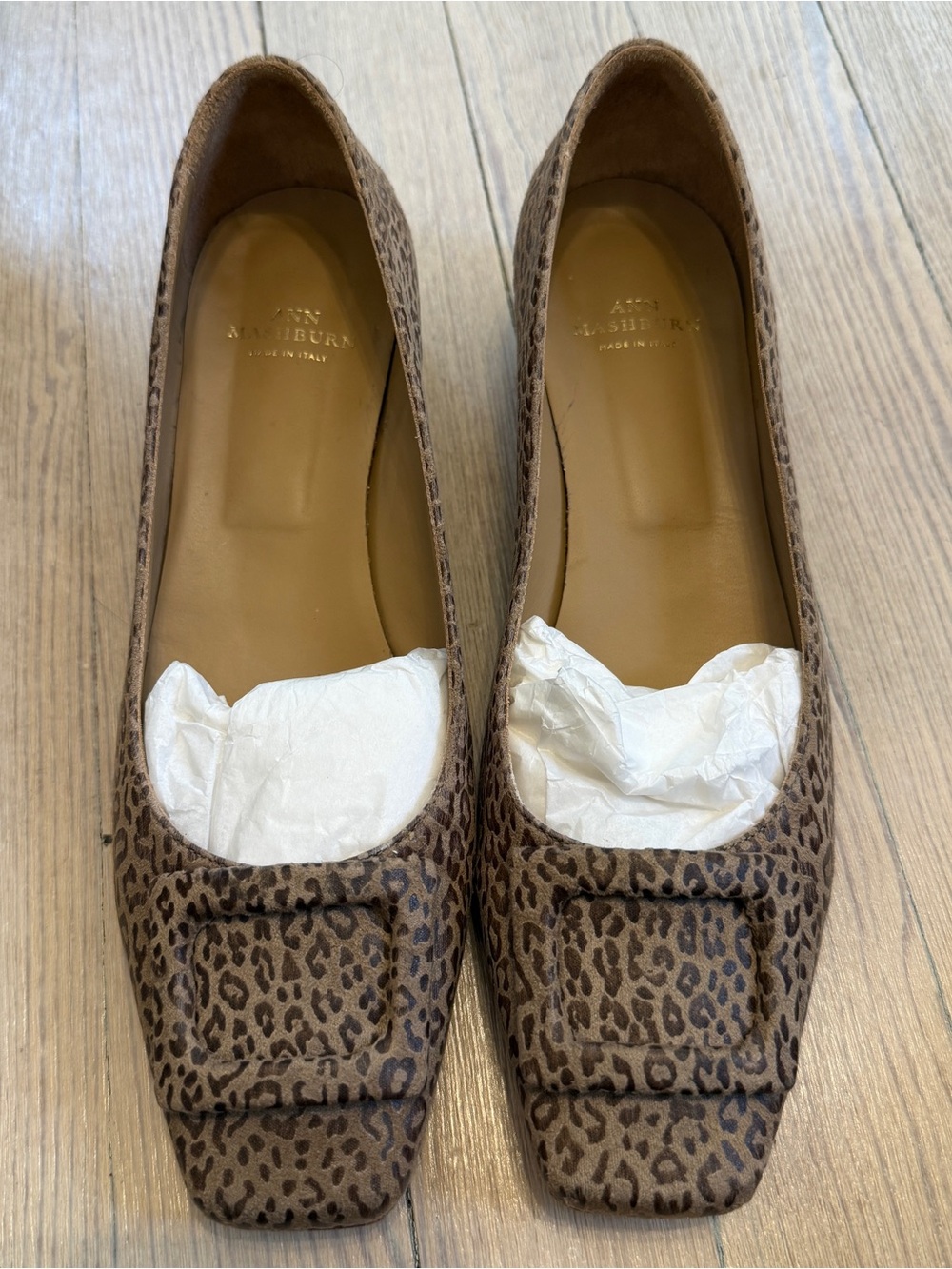 ANN MASHBURN Women’s Leopard Embossed Vegan Suede Buckle Flats EU 39.5 US 9.5